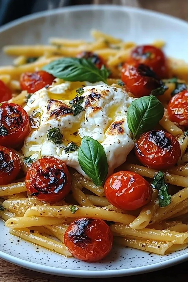 Verführerische Burrata-Pasta mit Ofengerösteten Tomaten