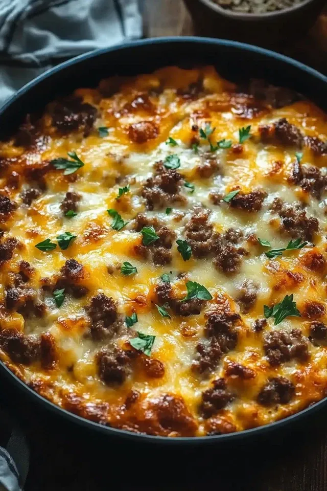 Cheeseburger-Auflauf mit Rindfleisch – Herzhaft & Einladend