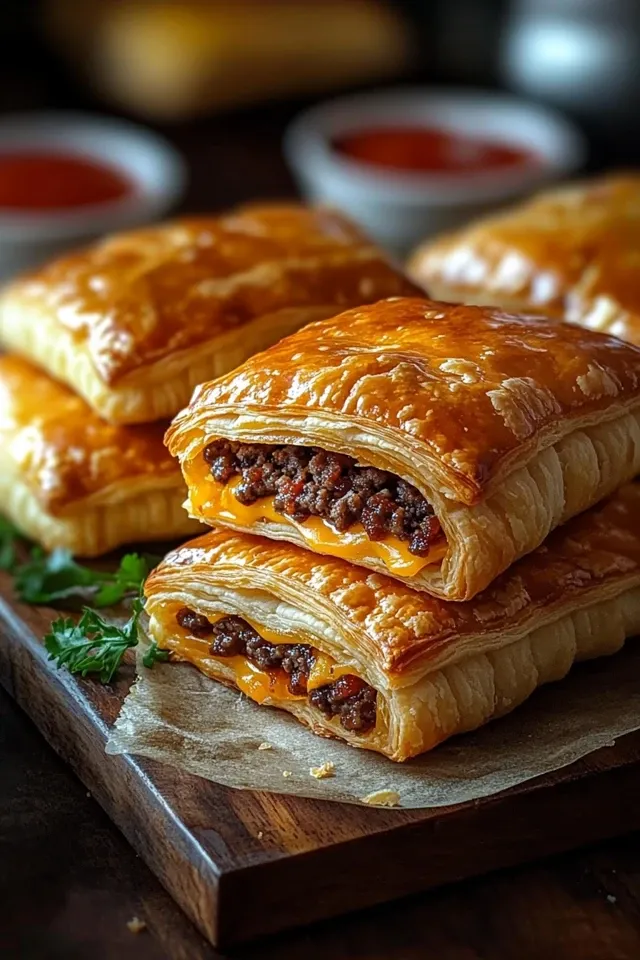 Cheeseburger-Blätterteigtaschen – Der perfekte Snack