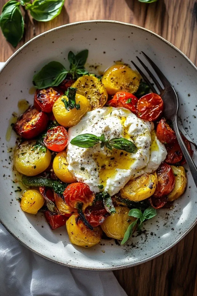 Cremige Burrata Bowl mit geröstetem Gemüse