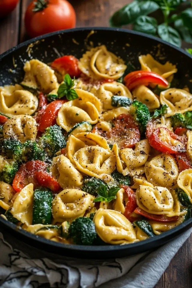 Cremige Gemüse-Tortellini-Pfanne mit frischen Zutaten
