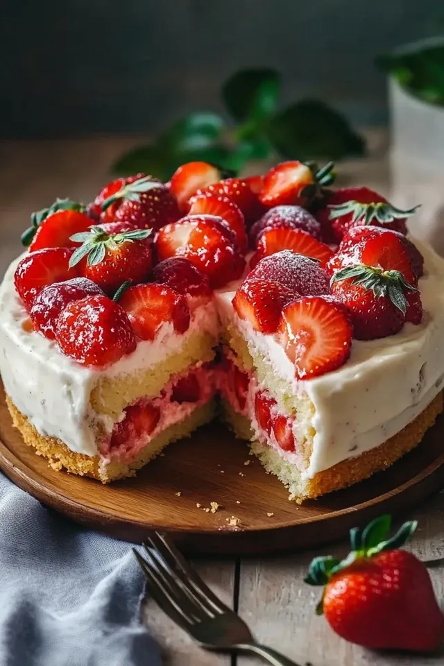 Cremiger Erdbeer-Schmandkuchen mit Vanillepudding