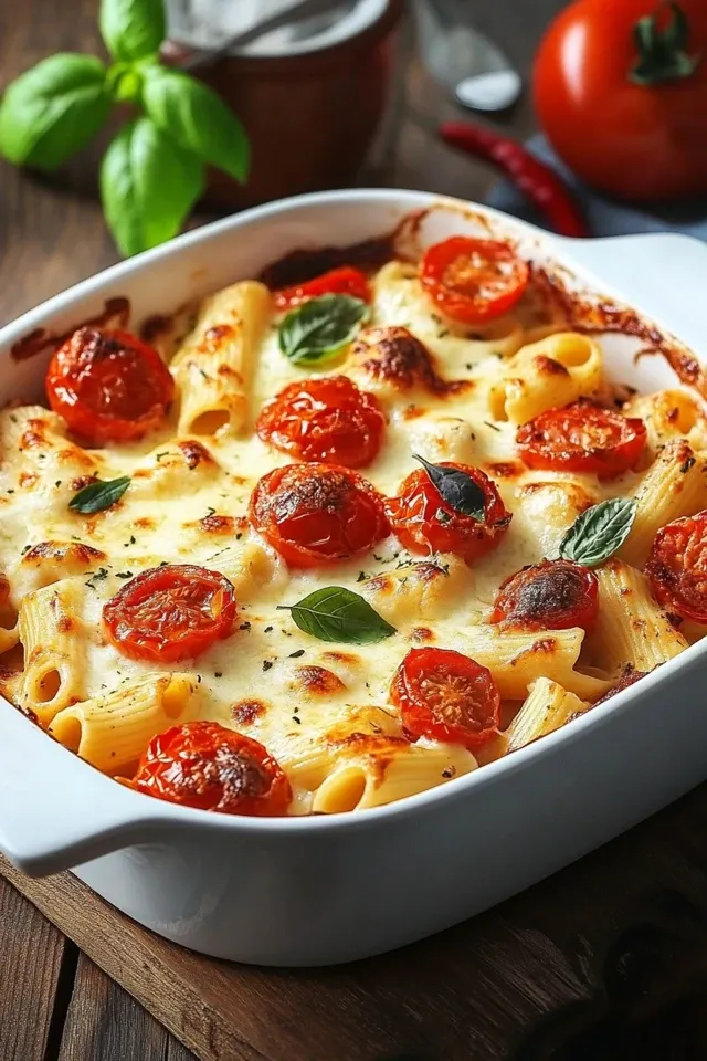 Cremiger Nudelauflauf mit Tomaten und Mozzarella