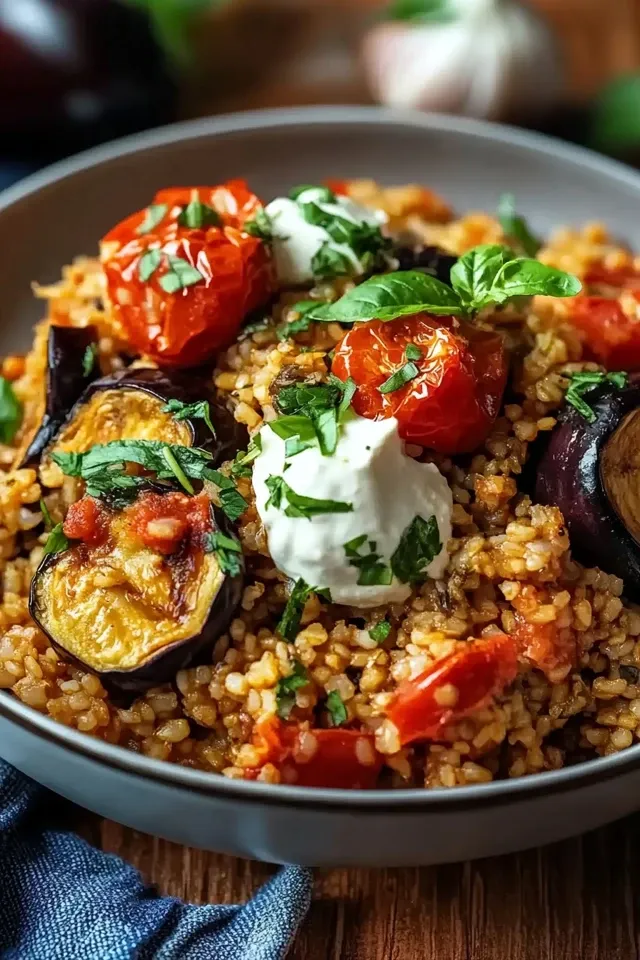 Suchtgefahr: Bulgur Rezept mit Aubergine und Tomaten