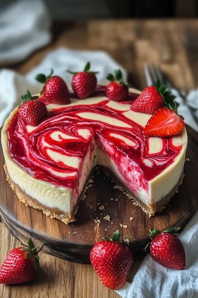 Cremiger Erdbeerwirbel Käsekuchen einfach und köstlich