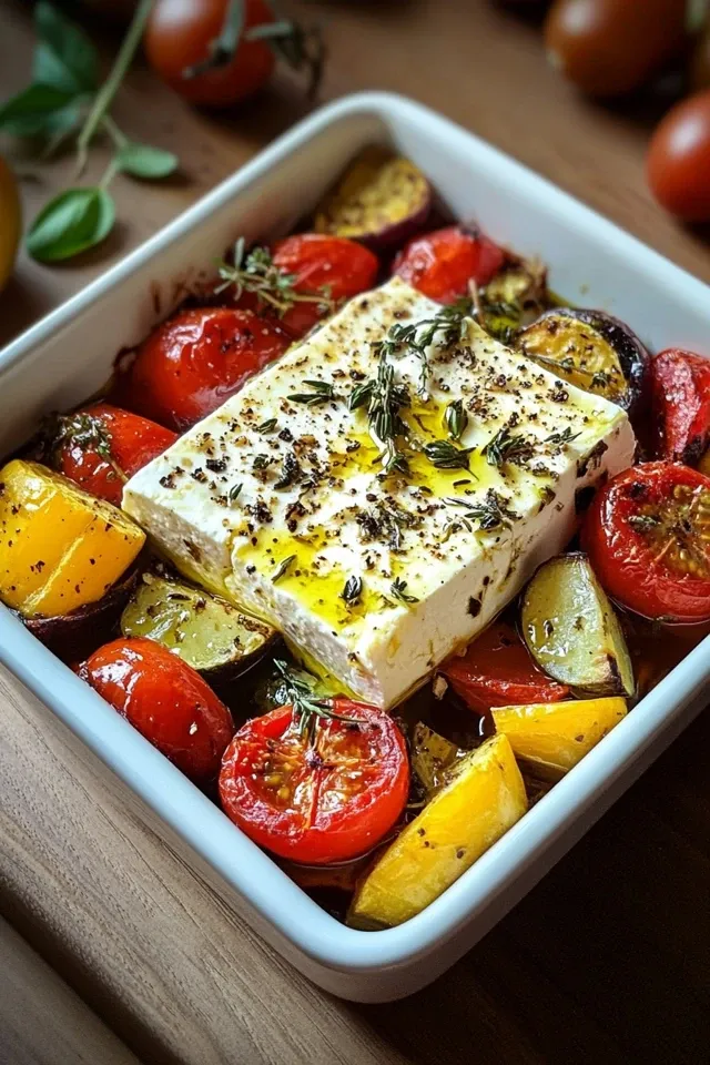 Mediterranes Gemüse mit gebackenem Feta: Ein Genuss