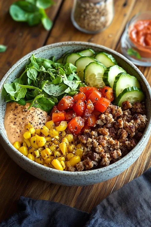 Gesunde Burger Bowl mit frischen Zutaten