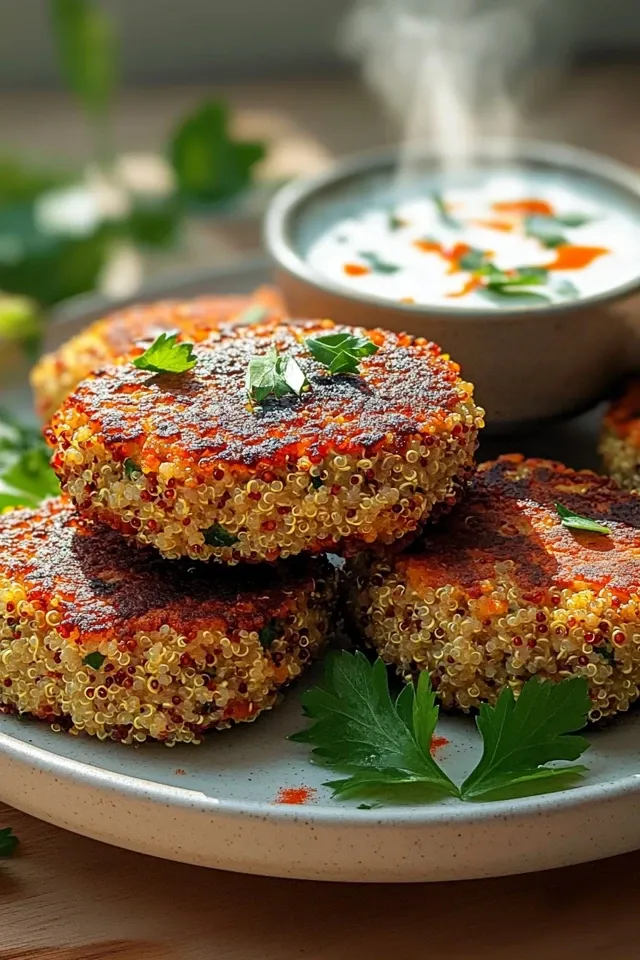 Gesunde Quinoa Bratlinge mit cremigem Dip