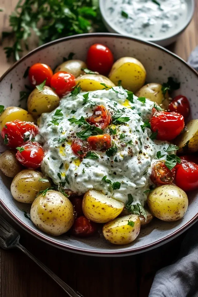 Griechische Kartoffel Bowl mit frischem Tzatziki Rezept