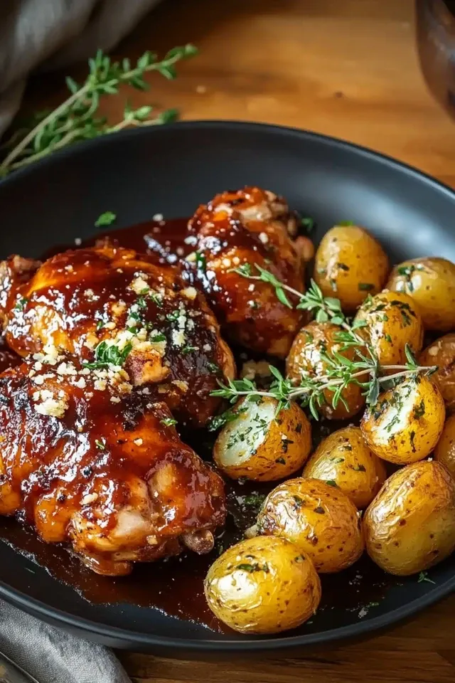 Honig BBQ Hähnchen mit Parmesan Kartoffeln