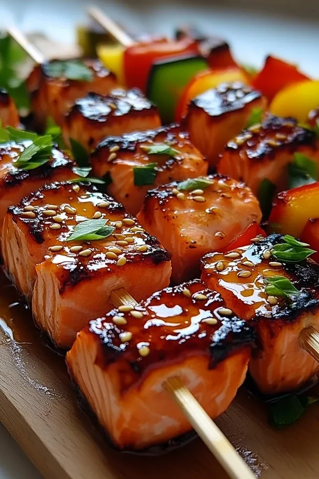 Honig-glänzende Lachs-Spieße für jeden Anlass