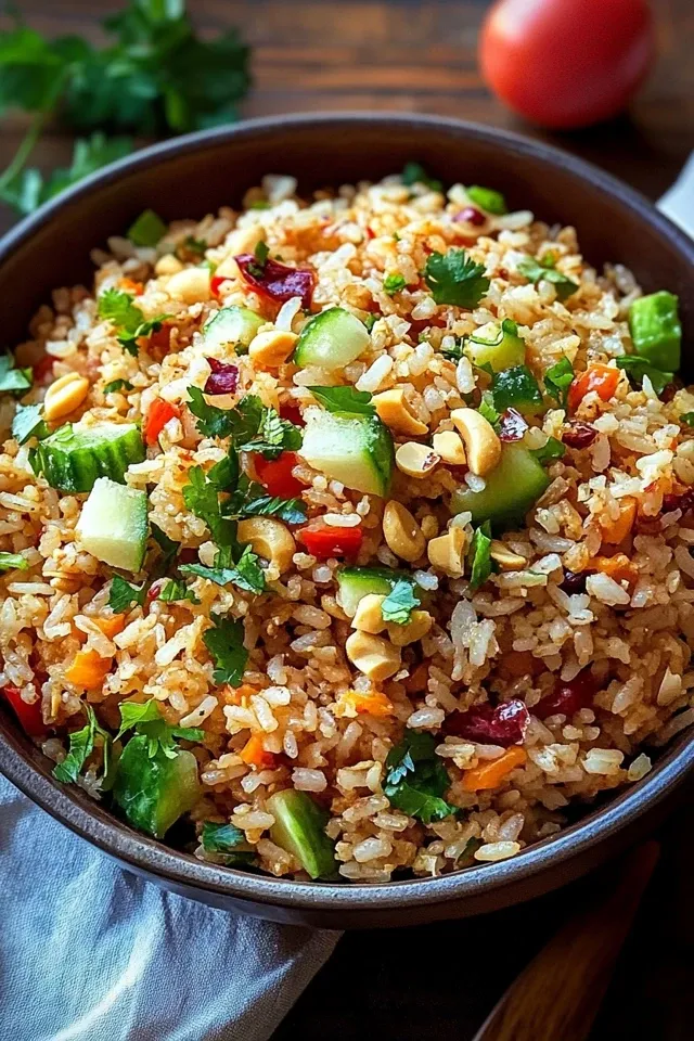 Knuspriger Reissalat mit Erdnuss-Chili-Dressing