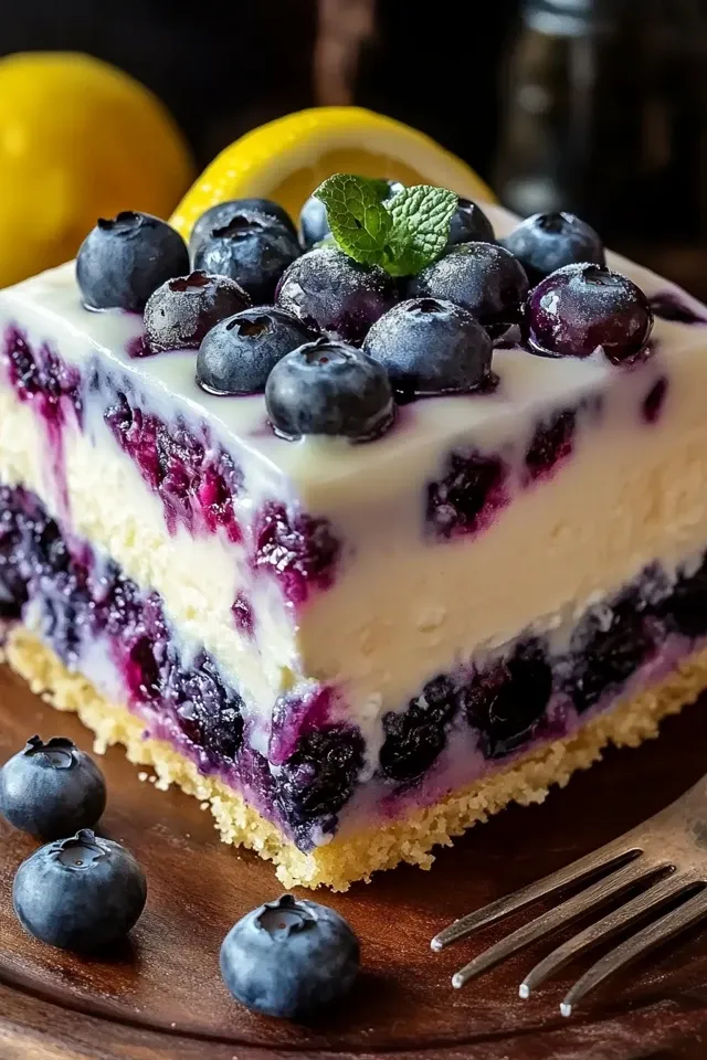 Zitronen-Blaubeer-Kuchen mit Cheesecake-Topping