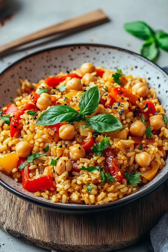Köstliche vegane Paprika Reis Pfanne mit Kichererbsen