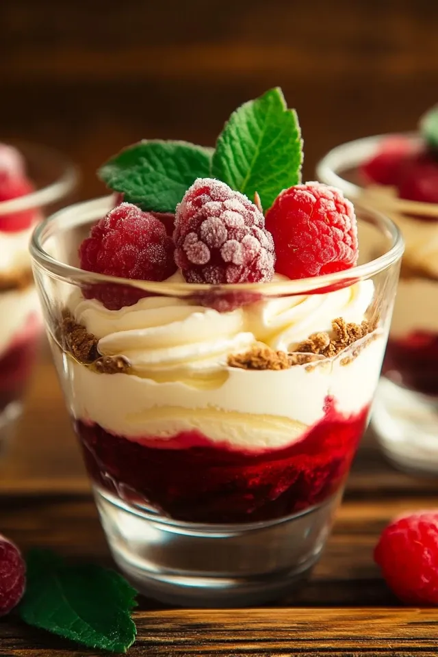 Cremiger Mascarpone Nachtisch im Glas mit gefrorenen Früchten