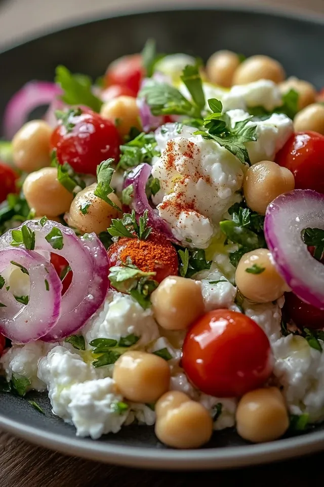 Leichter Kichererbsen-Salat mit Hüttenkäse