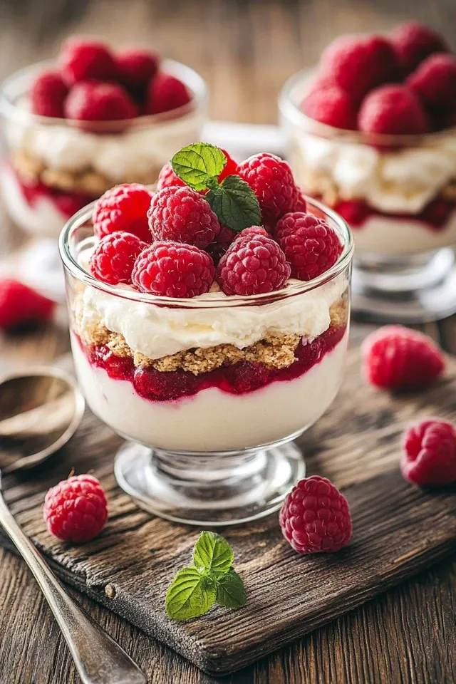 Cremiges Mascarpone-Dessert mit Himbeeren im Glas