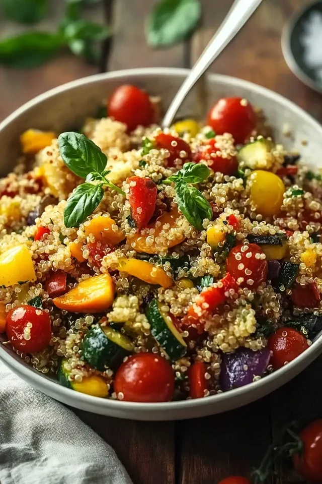 Mediterraner Quinoa-Salat mit geröstetem Gemüse