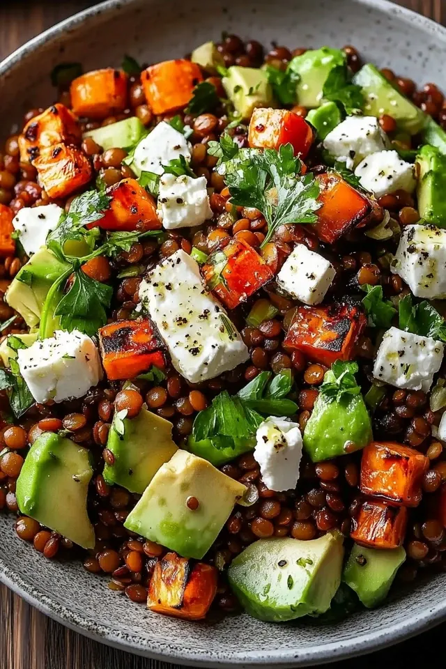 Orientalischer Linsensalat mit Feta und Avocado