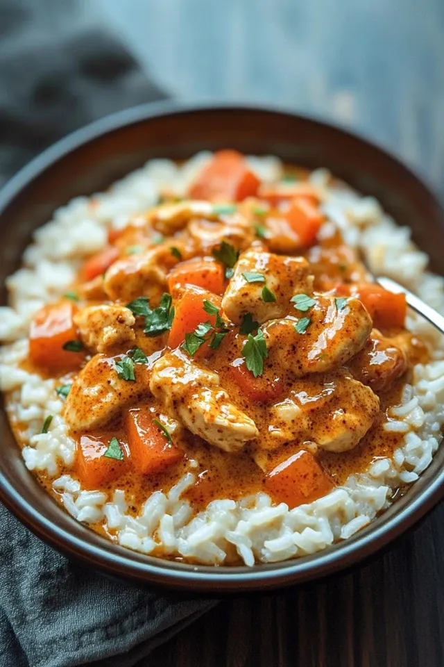 Cremige Paprika-Hähnchen-Pfanne mit Reis für die Familie