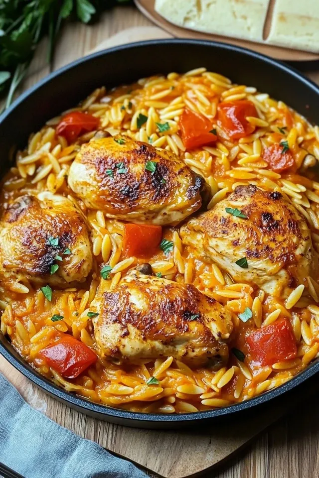 Paprika Sahne Hähnchen mit Orzo Nudeln: Ein Genuss für die ganze Familie