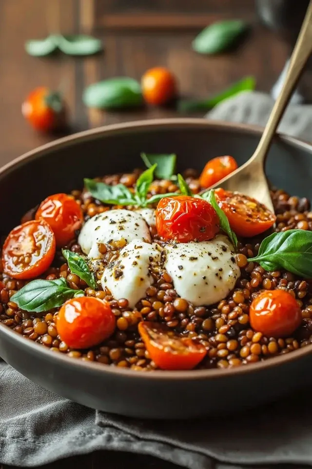 Linsen-Pfanne mit Tomaten und Mozzarella: Ein einfaches Rezept