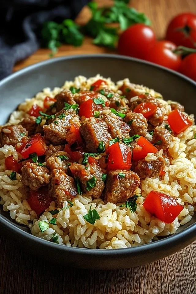 Würziges serbisches Reisfleisch mit Rind