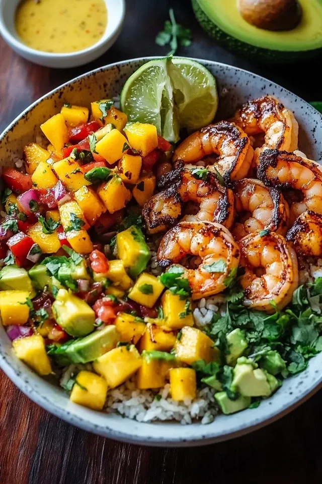 Avocado-Bowls mit Garnelen und Mango-Salsa