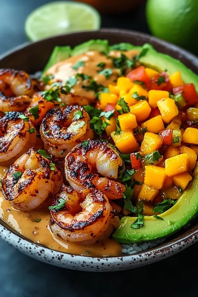 Shrimp- und Avocado-Bowls mit Mango-Salsa