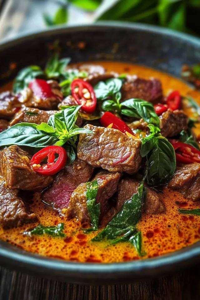 Thailändisches Rindfleisch mit roter Currysoße