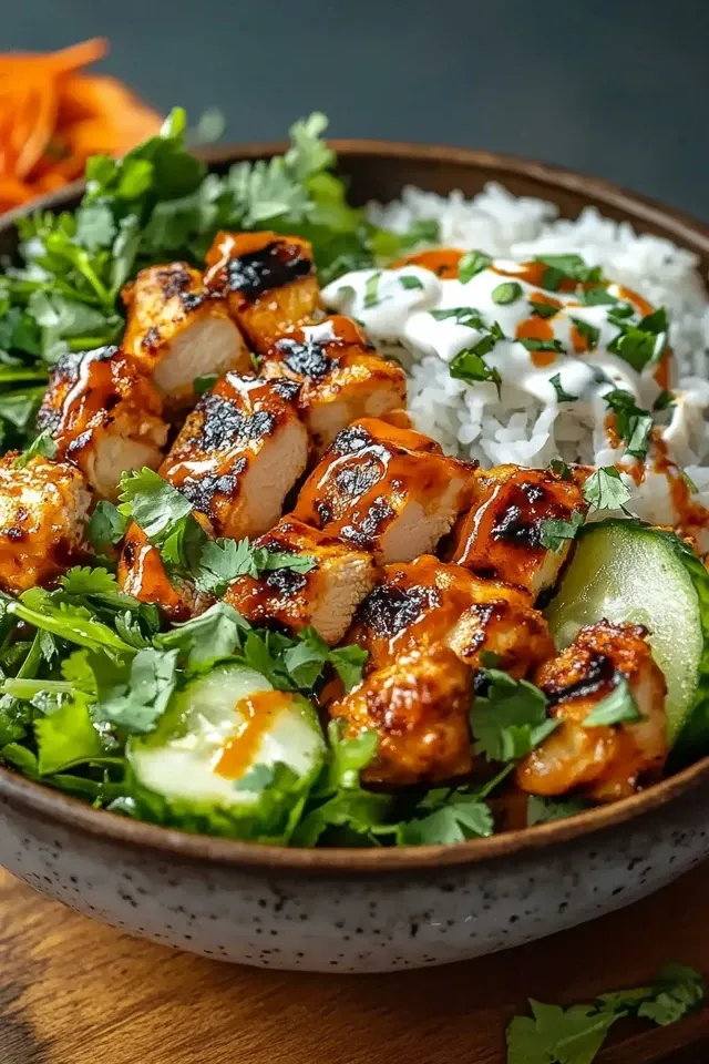 Würzige Hähnchen Bowl mit cremiger Soße für das Geschmackserlebnis