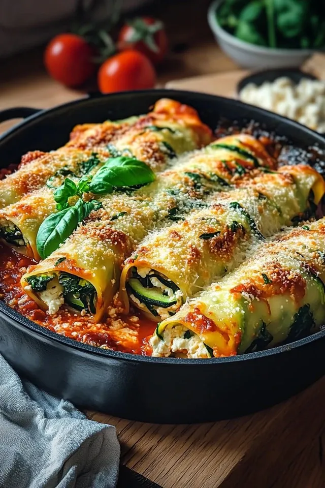 Zucchini-Cannelloni mit Ricotta-Spinat-Füllung