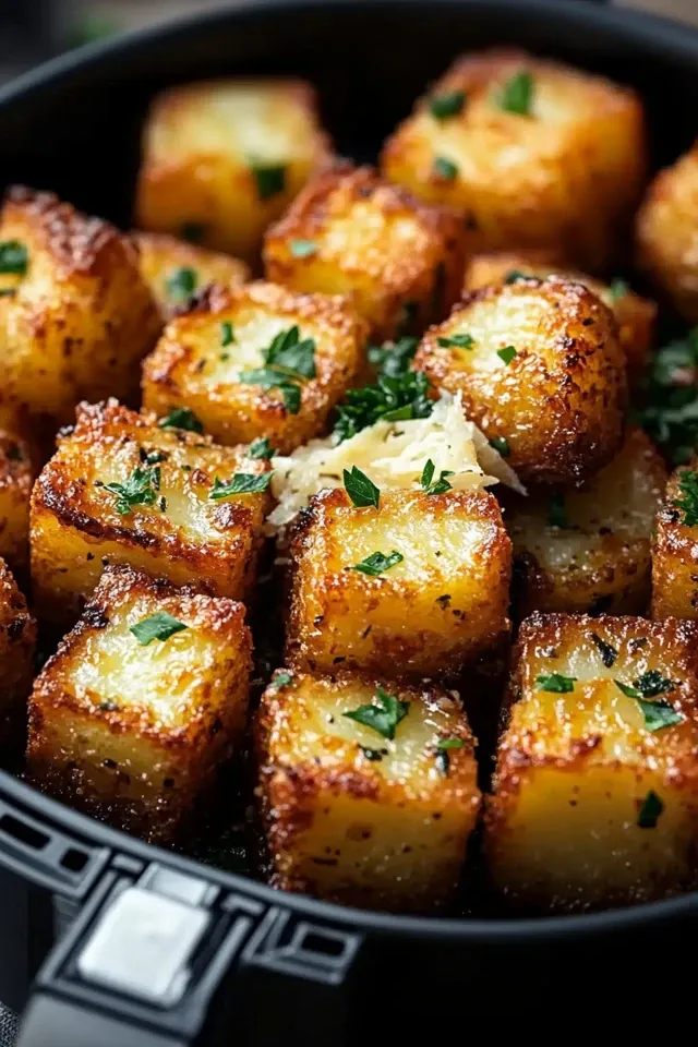 Knusprige Airfryer Kartoffelwürfel mit Knoblauch und Parmesan