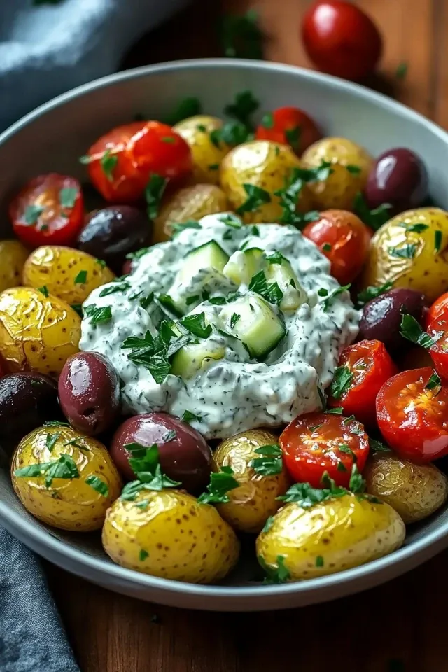 Griechische Kartoffel Bowl mit frischem Tzatziki