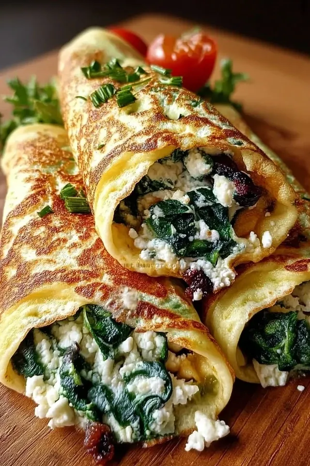 Keto-Pfannkuchen-Wraps mit Spinat und Feta