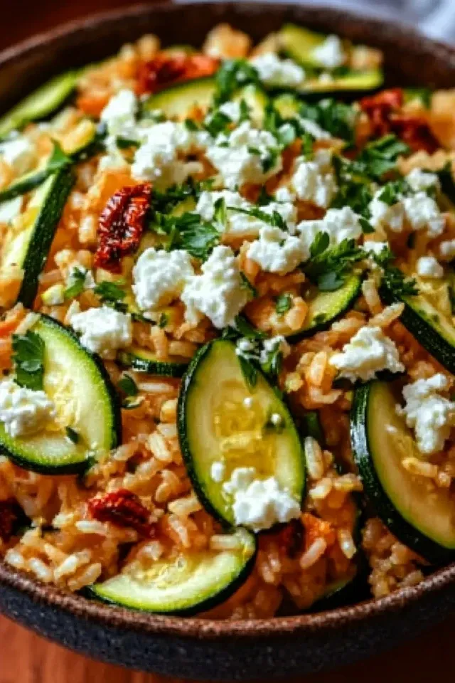 Mediterrane Zucchini-Reis-Pfanne mit Feta