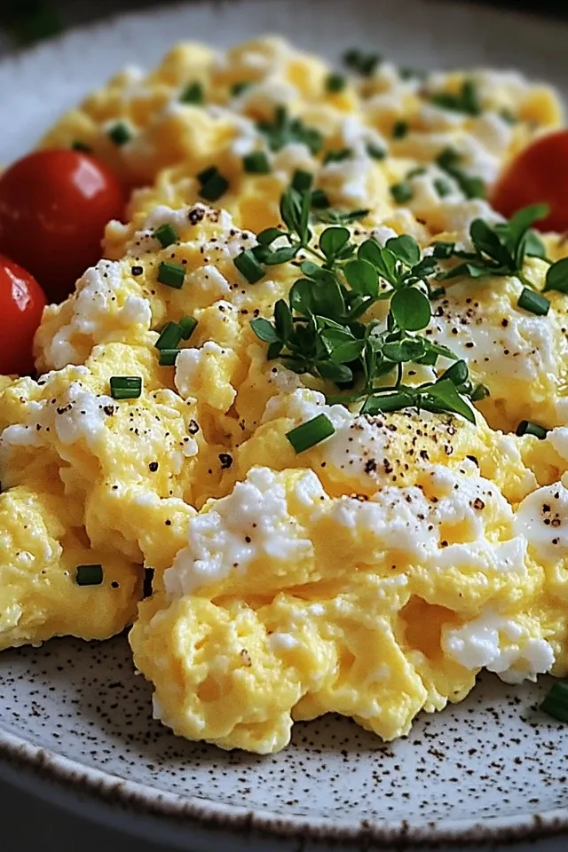 Rührei mit Hüttenkäse für ein schnelles Frühstück