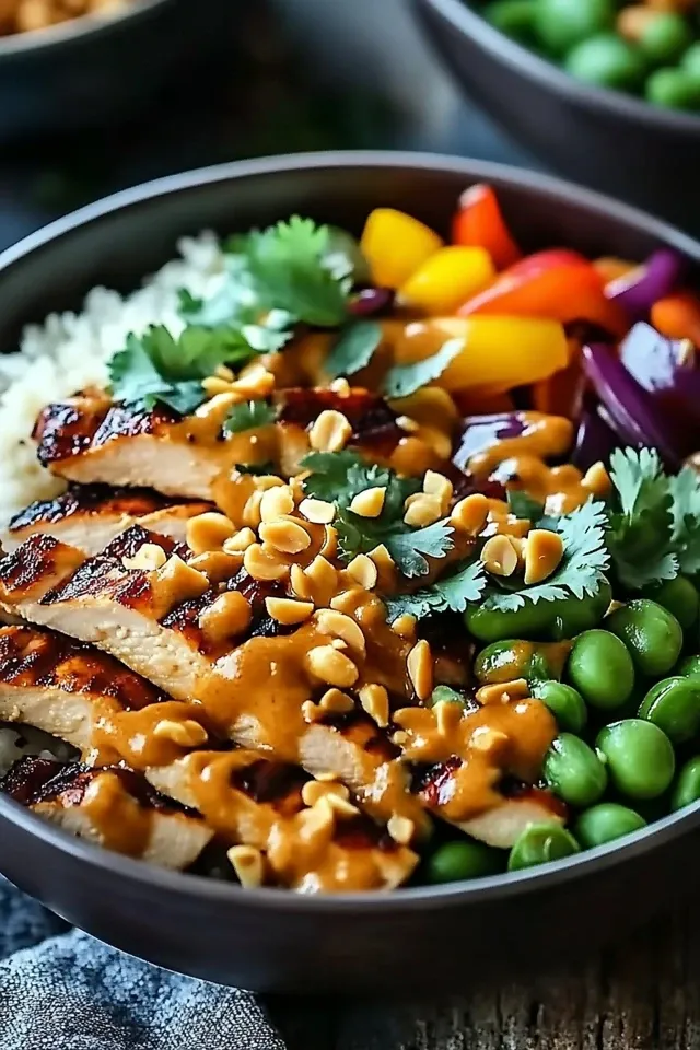Thai Erdnuss Beef Buddha Bowl mit frischen Zutaten