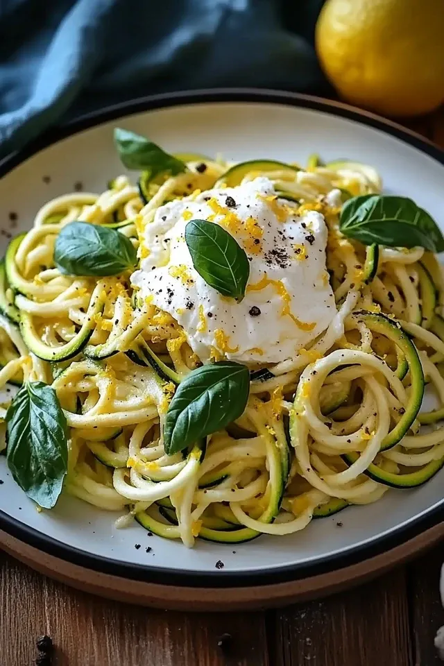 Zitronen Zucchini Pasta mit Burrata – Ein frisches Abendessen