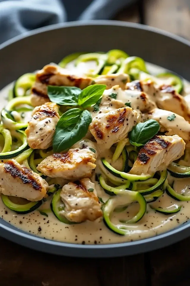 Cremige Zucchini-Nudeln mit Hähnchen für jeden Tag